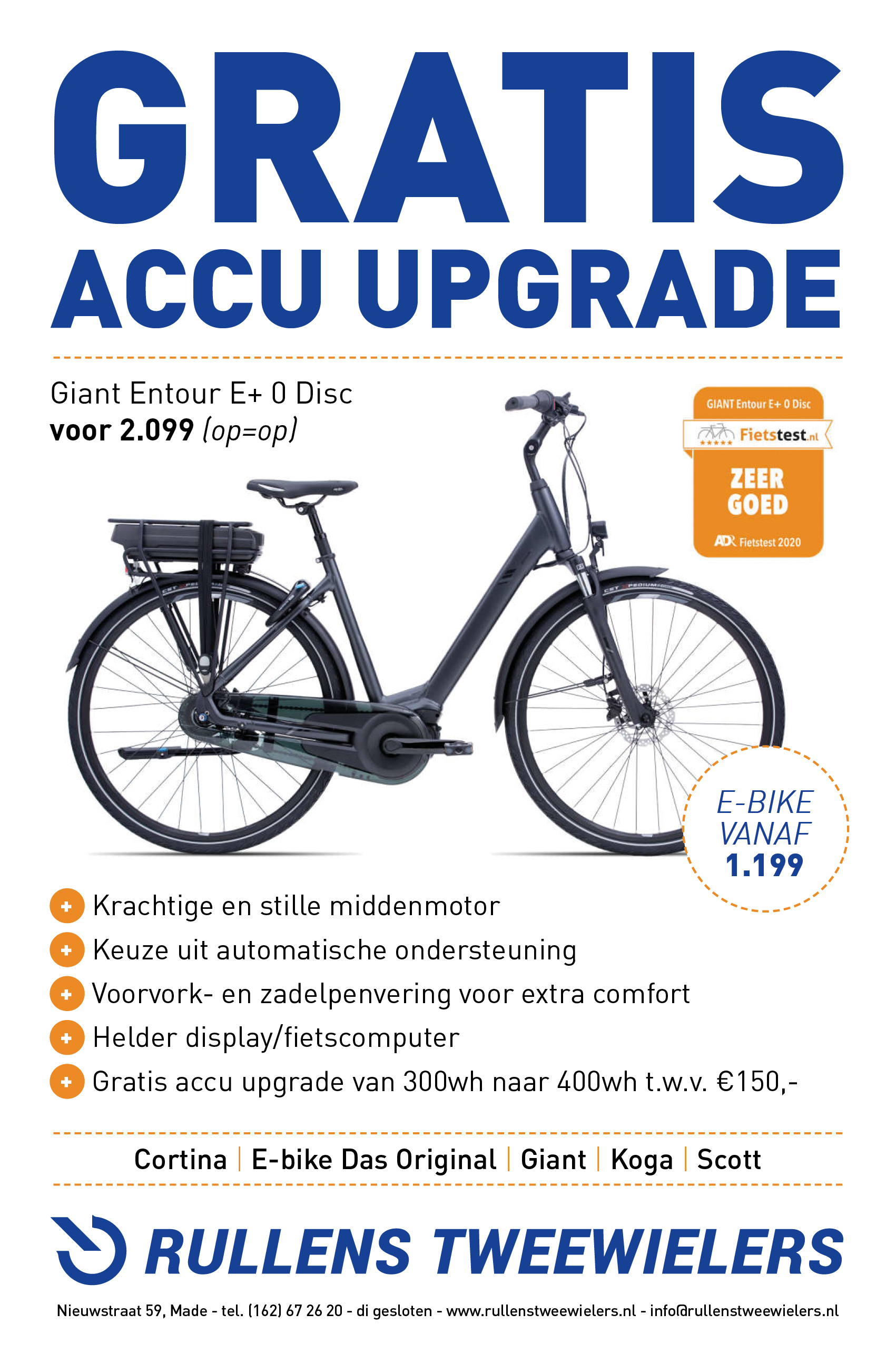 Rullens Tweewielers - Gratis accu upgrade Giant Entour E+ 0 Disc